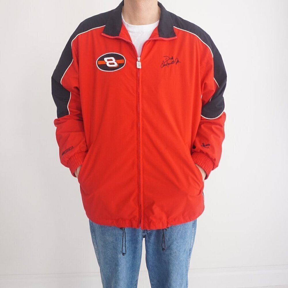 Vtg Dale Earnhardt Jr Red Black Nylon Zip Up Nascar Jacket By Chase Authentics L
